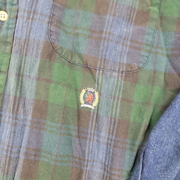 Vintage Y2K 90s Tommy Hilfiger Crest Long Sleeve Button Down Denim Plaid Shirt - Picture 2 of 14